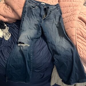 Good American Medium Blue Distressed Wide-Leg Jeans